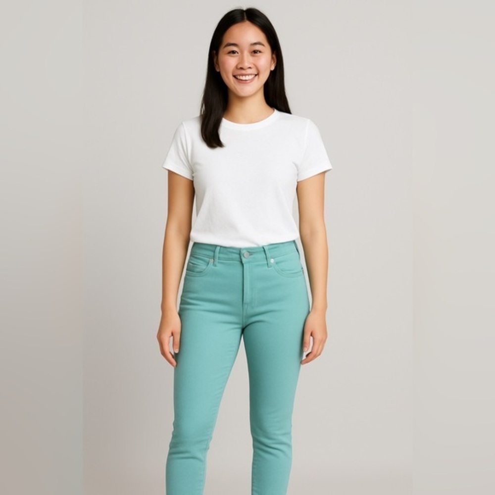 Mona High Rise Tract Jeans Angel Blue Denim Skinny Crop Fray MSRP $90 Size 0/25"